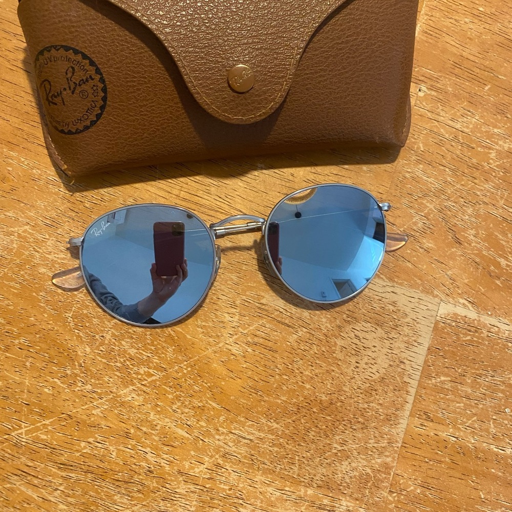 Ray-Ban Silver Frame Sunglasses with Blue Lenses